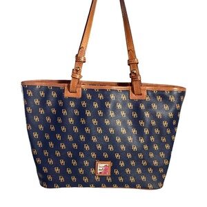 Dooney & Bourke Gretta Signature Logo Tote Bag In Navy Blue Coated Cotton